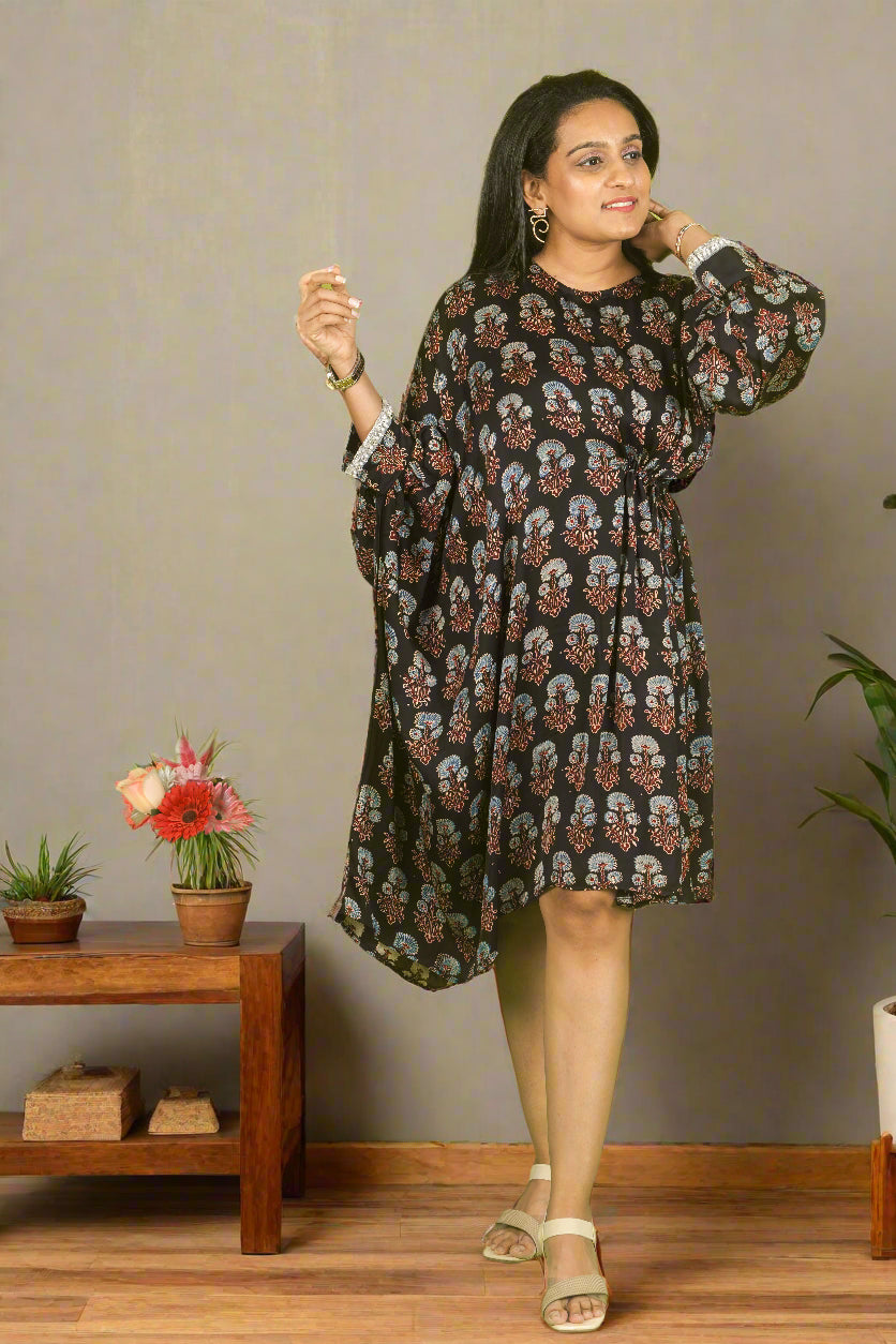 Ajrakh Eclat dress with hand embroidered cuff