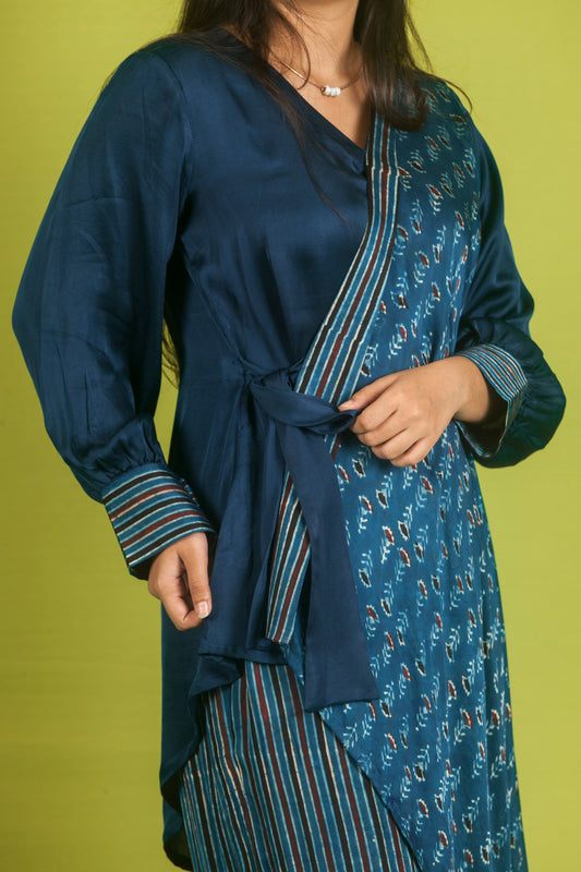 Blue Ajrakh Knot kurti with pants