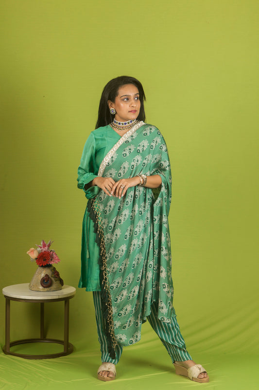 Light green Ajrakh Drape set