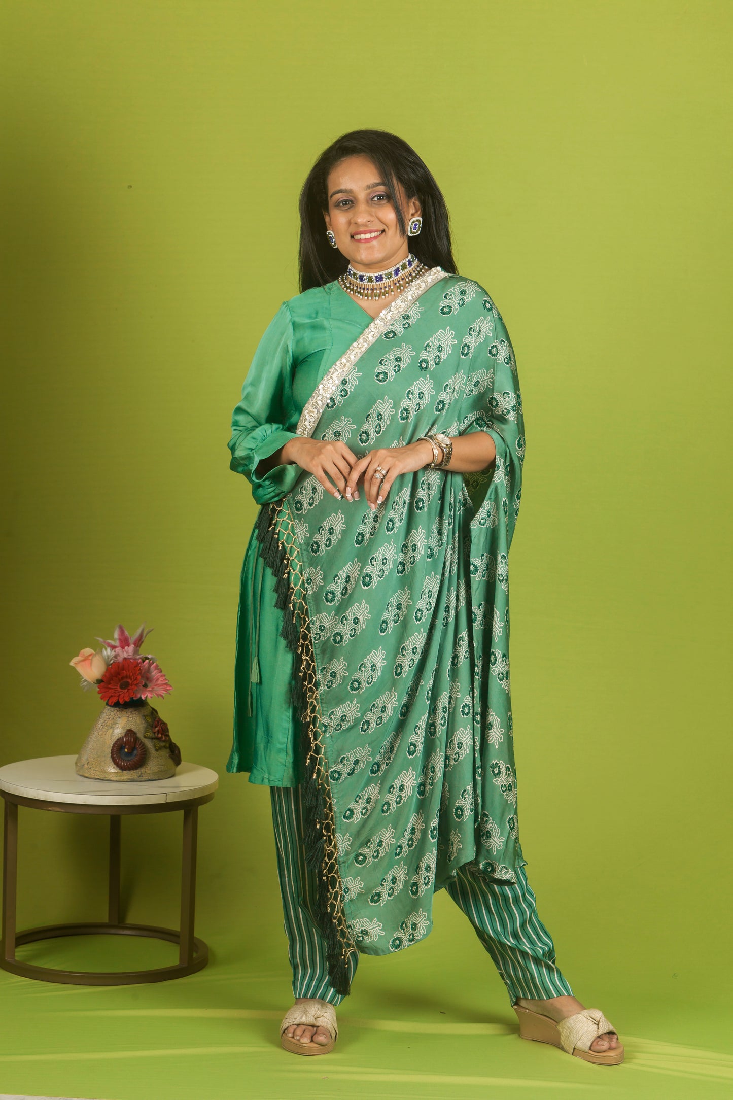 Light green Ajrakh Drape set