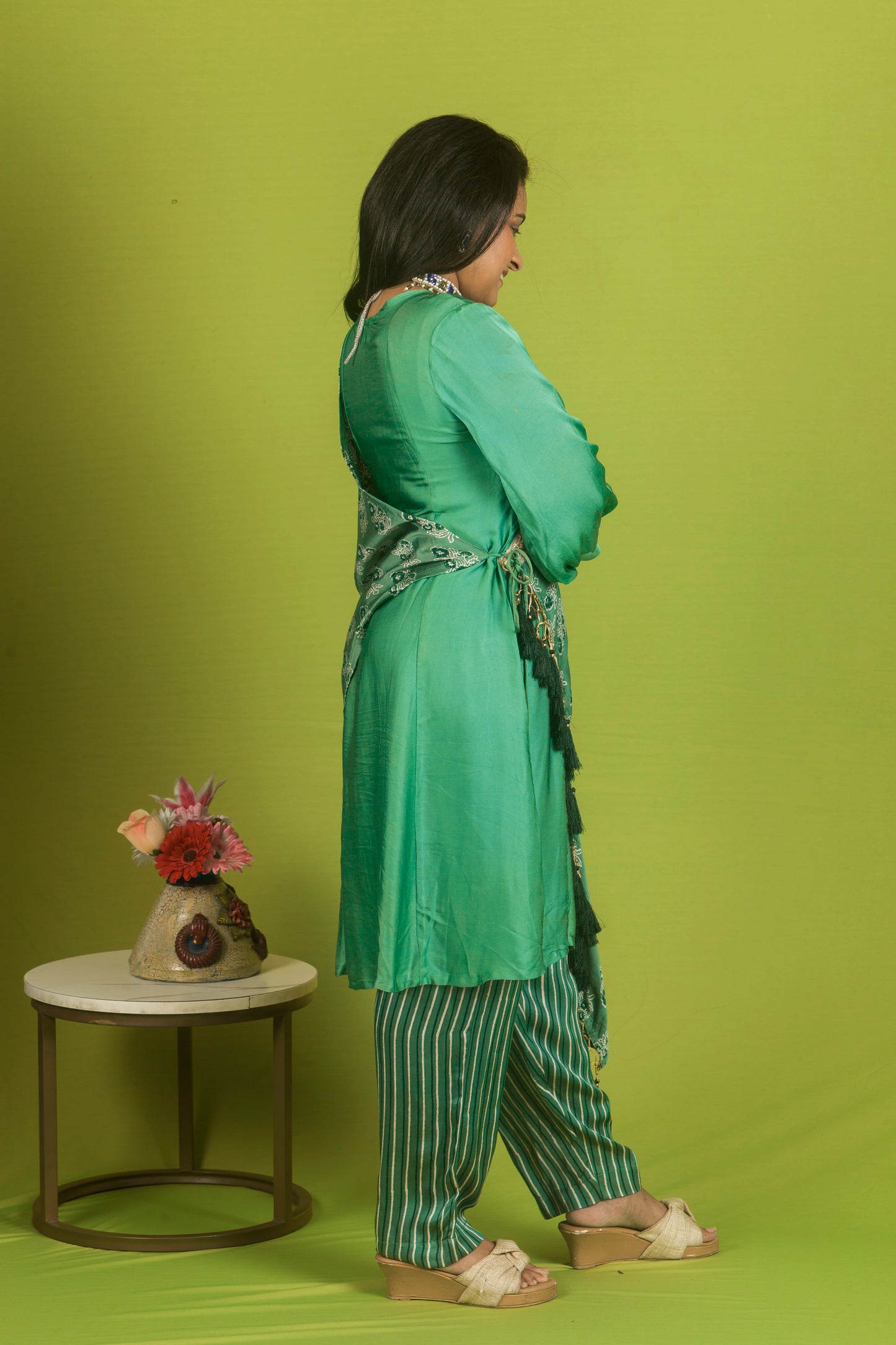 Light green Ajrakh Drape set