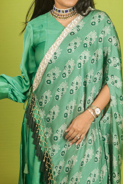 Light green Ajrakh Drape set