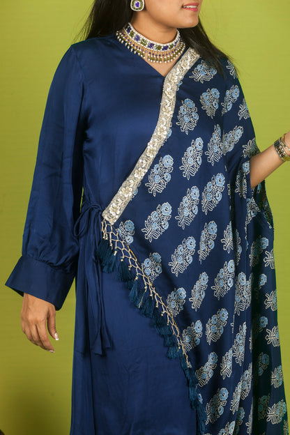 Blue Ajrakh Drape set