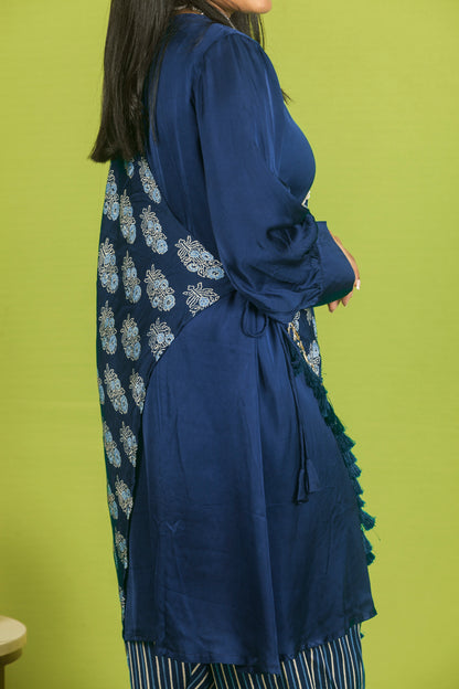 Blue Ajrakh Drape set