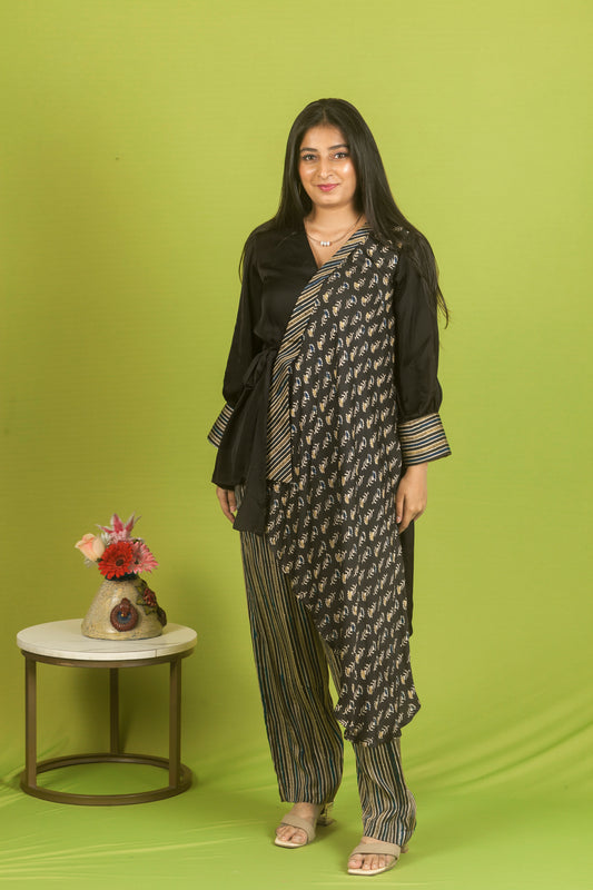 Black Ajrakh Knot Kurti with pants.