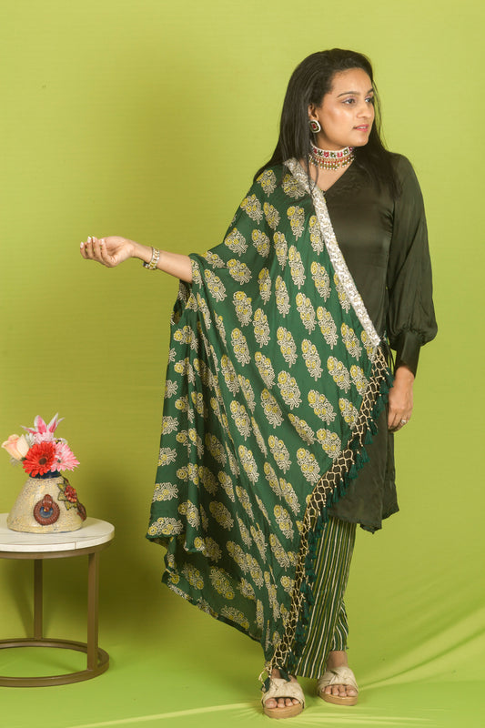 Dark green Ajrakh Drape set