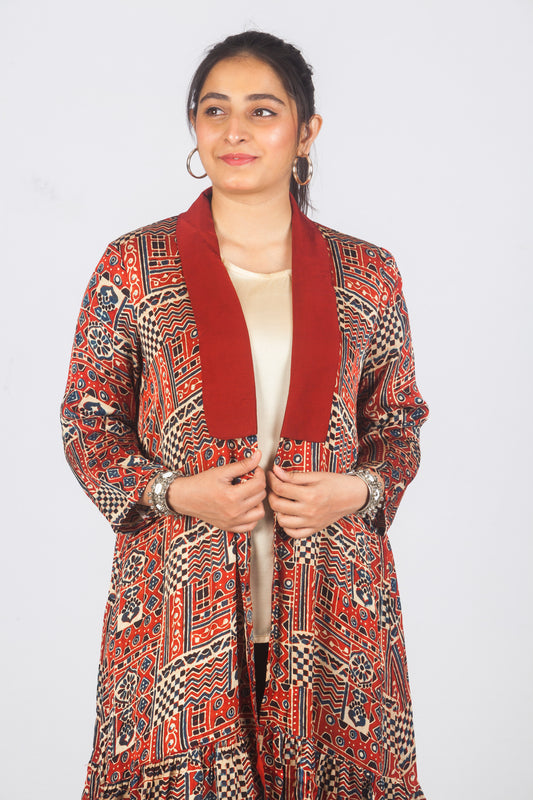 Red Ajrakh Duster Jacket